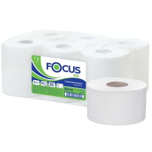 Туалетная бумага FOCUS Eco Jumbo, 1сл. белая, 200 м/12.