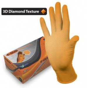 Перчатки нитриловые,E-DUO Orange 290,сверхпрочные,Малайзия